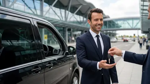 Driver handing over car keys next to a minicab